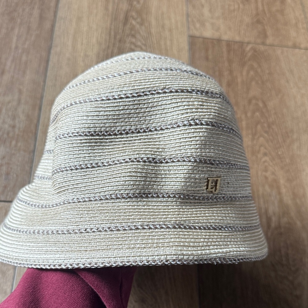 Eric Javits Beige Striped Knit Bucket Hat